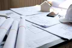 房子蓝图真正的房地产项目架构师工程师工作场所建筑建设概念