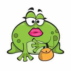 青蛙女人吻口粉红色的嘴唇有趣的眉毛孤立的白色