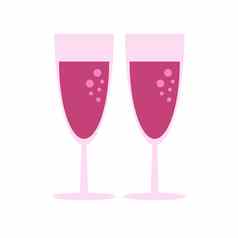眼镜粉红色的香槟酒向量图像平风格情人节一天
