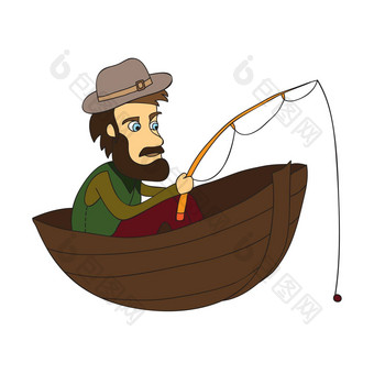 渔夫船简单的卡通图片白色背景