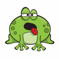 可爱的绿色青蛙坚持舌头显示令人担忧的冷漠的的态度
