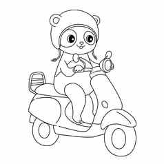 夏天熊猫机动脚踏两用车头盔着色页面