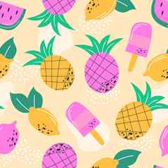 五彩缤纷的夏天水果无缝的模式壁纸包装纺织