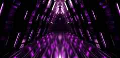 霓虹灯发光的紫色的蓝色的充满活力的sci未来主义的阶段讲台上建设金属三角形混凝土难看的东西反光黑暗晚上虚拟显示背景呈现
