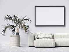 模拟海报帧室内植物白色沙发