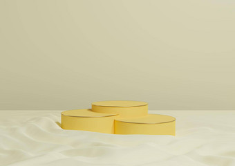 柔和的光柑橘类黄色的呈现最小的产品显示奢侈品油缸领奖台站波浪纺织产品摄影背景apstract作文金行化妆品