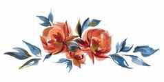 蓝色的橙色玫瑰花加兰装饰图案人科特格趋势