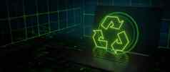 回收科技黑暗绿色发光的移动PC渲染