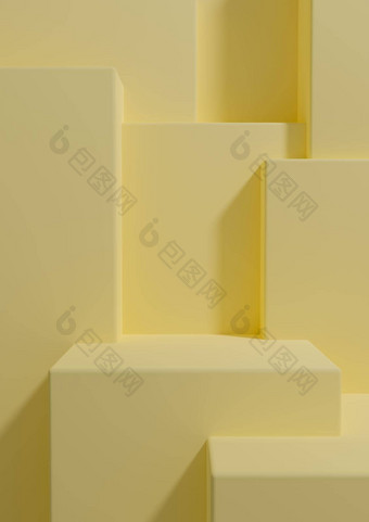 温暖的光明亮的柔和的黄色的呈现产品显示壁纸讲台上站好前奢侈品产品简单的最小的摘要几何产品摄影背景