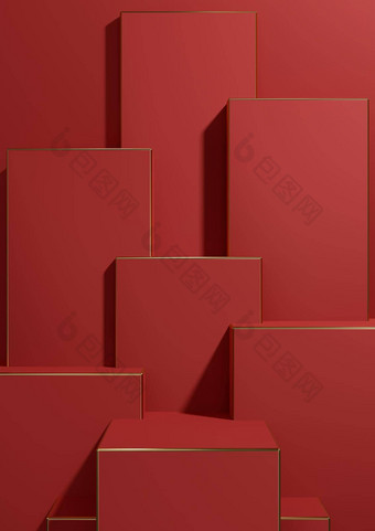 明亮的栗色黑暗红色的呈现简单的最小的几何背景产品显示基座金行奢侈品产品壁纸模板产品广告