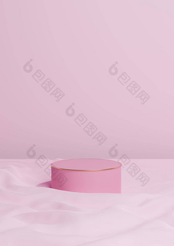 光柔和的薰衣草粉红色的呈现最小的产品显示奢侈品油缸讲台上站波浪纺织产品背景壁纸摘要作文金行