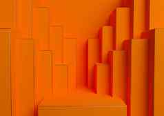 霓虹灯橙色明亮的红色的呈现产品显示讲台上站简单的最小的对称的几何背景壁纸奢侈品产品广告摘要城市天际线