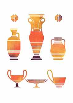 Terracotta水彩希腊花瓶集