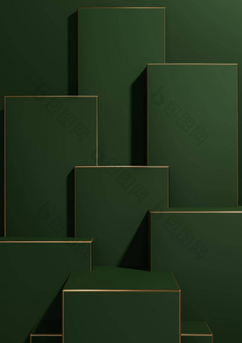 黑暗温暖的绿色呈现简单的最小的几何背景产品显示基座金行奢侈品产品壁纸模板产品广告