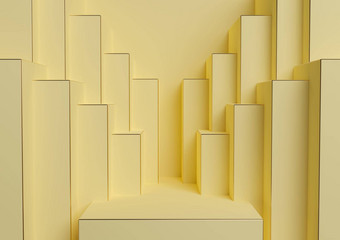 温暖的光明亮的柔和的黄色的呈现产品显示讲台上站简单的最小的对称的几何背景壁纸奢侈品产品广告摘要城市天际线