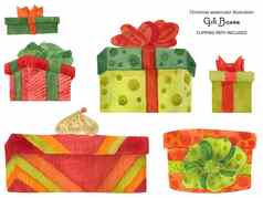 圣诞节礼物盒子水彩插图