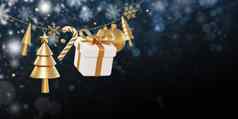 圣诞节一年概念设计松树礼物盒子糖果狗圣诞节球冬天渲染