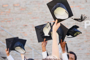 时间扔帽子空气拍摄集团学生扔帽空气毕业一天
