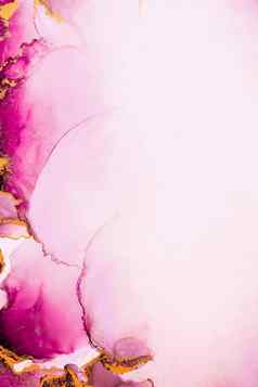 粉红色的黄金摘要背景大理石液体墨水艺术绘画纸