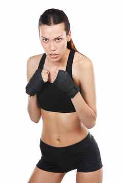 挑战裁剪肖像年轻的女运动员跆拳道白色背景