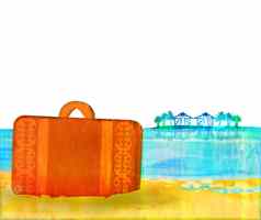 旅行手提箱热带海滩