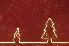 快乐圣诞节快乐一年发光的松树雪人