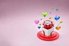 情人节一天设计现实的红色的礼物盒子开放礼物盒子色彩斑斓的心假期横幅网络海报摩天观景轮时尚的宣传册问候卡呈现
