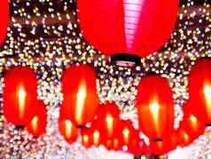 中国人灯笼中国人一年模糊色彩斑斓的散景晚上背景