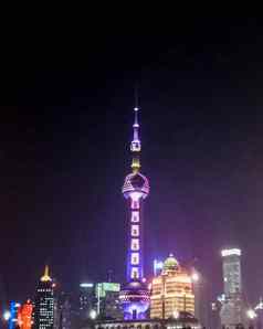 上海天际线晚上中国上海现代商业办公室建筑旅游吸引力城市图像背景