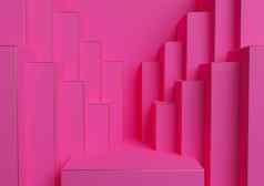 明亮的品红色的霓虹灯粉红色的呈现产品显示讲台上站简单的最小的对称的几何背景壁纸奢侈品产品广告摘要城市天际线