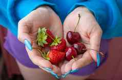 手掌草莓樱桃