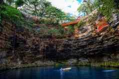 天然井生态旅游x-cajum蓝色的清晰的水墨西哥尤卡坦半岛