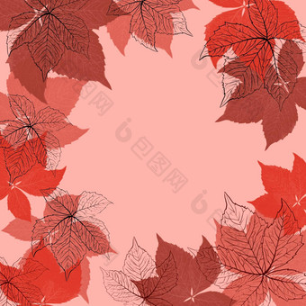 手画广场框架背景秋天秋天他<strong>来了</strong>格拉勒叶子红色的米色马尔萨拉叶模板Copyspace优雅的自然树叶植物