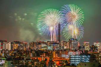 横滨城市景观烟花minato,聪明的节日