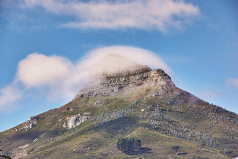 景观视图<strong>狮子头</strong>山云覆盖峰蓝色的天空复制空间角小镇南非洲野生粗糙的徒步旅行地形受欢迎的旅游目的地自然