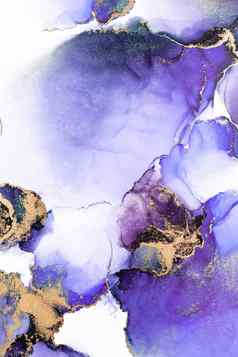 紫色的黄金摘要背景大理石液体墨水艺术绘画纸