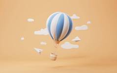 卡通热空气气球纸飞机呈现