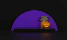 万圣节基座产品显示南瓜蝙蝠墓碑上圆紫色的回来背景