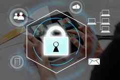 网络安全概念全球网络安全技术业务人保护个人信息加密关键图标虚拟接口