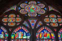 斯特拉斯堡我们的爵士哥特大教堂染色玻璃窗口阿尔萨斯法国
