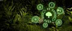 生态系统数字技术概念灯泡绿色可再生可持续发展的能源来源概念插图