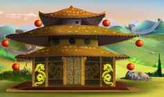 古老的中国人寺庙插图