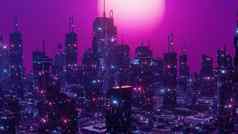 数字未来主义概念网络城市迪斯科未来横幅背景渲染