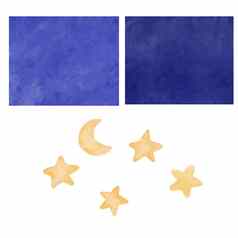水彩月亮明星蓝色的晚上背景