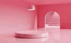 粉红色的空房间讲台上广告最小的背景体系结构业务产品演讲概念纯色主题插图呈现