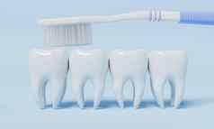 牙齿刷牙牙刷蓝色的背景健康护理医疗概念插图呈现