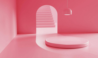 粉红色的空房间讲台上广告最小的背景体系结构业务产品演讲概念<strong>纯色</strong>主题插图呈现