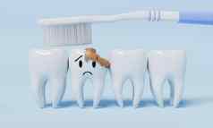 不健康的情感牙齿牙刷蓝色的背景牙科健康护理概念插图呈现