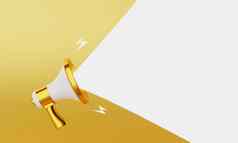 黄金白色扩音器宣布白色空空白空间消息气球黄金背景业务市场营销概念插图呈现