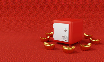 安全盒子中国人黄金锭中国人文化模式背景中国人一年钱储蓄安全概念插图呈现